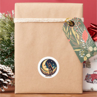 Dreamy Moon & Dog Climbing Ladder Runder Aufkleber