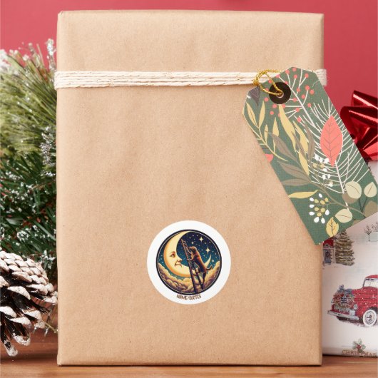 Dreamy Moon & Dog Climbing Ladder Runder Aufkleber (Feiertag)