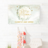 Dreamy Moon Star Greenery Gold Baby Dusche Willkom Banner (Insitu)