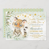 Dreamy Moon Tiger Twinkle Little Star 1. Geburtsta Einladung (Vorne/Hinten)