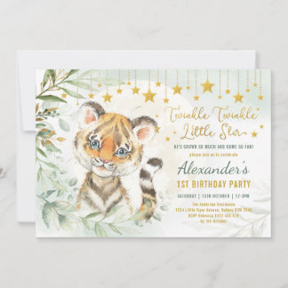 Dreamy Moon Tiger Twinkle Little Star 1. Geburtsta Einladung
