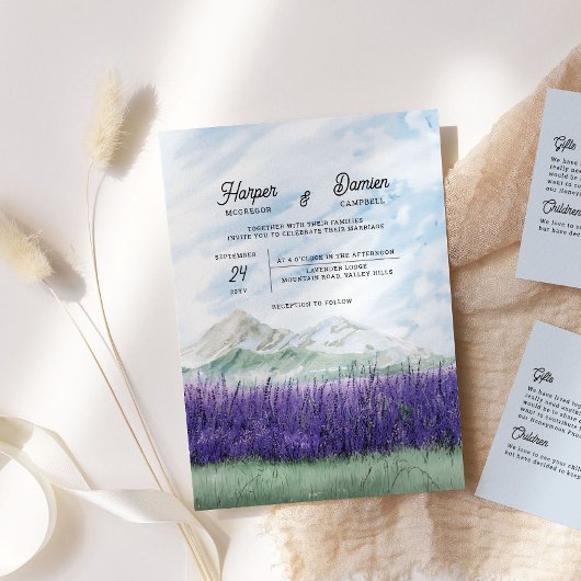 Dreamy Mountain Lavender Watercolor Wedding Einladung