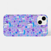 Dreamy Mushrooms & Blume Lila Türkis iPhone Hülle (Rückseite (Horizontal))