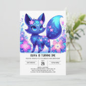 Dreamy Mythical Fox 1. Geburtstag Einladung (Stehend Vorderseite)