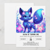 Dreamy Mythical Fox 1. Geburtstag Einladung (Vorne/Hinten)