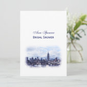 Dreamy Navy Blue NYC Skyline Brautparty V Einladung (Stehend Vorderseite)