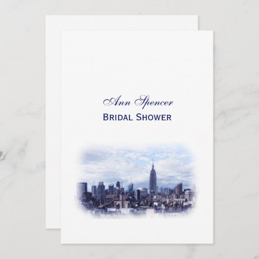 Dreamy Navy Blue NYC Skyline Brautparty V Einladung (Vorne/Hinten)