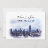 Dreamy Navy Blue NYC Skyline Save the Date H Einladung (Vorderseite)