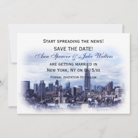 Dreamy Navy Blue NYC Skyline Save the Date H Einladung (Rückseite)