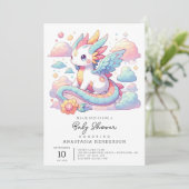 Dreamy Niedlich Dragon Baby Shower Einladung (Stehend Vorderseite)