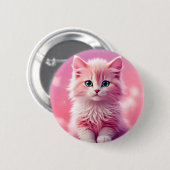 Dreamy Niedlich Fluffy Pink Kitty Cat Button (Vorne & Hinten)