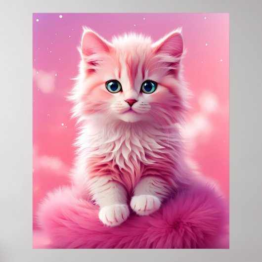 Dreamy Niedlich Fluffy Pink Kitty Cat Poster (Vorne)