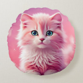 Dreamy Niedlich Fluffy Pink Kitty Cat Rundes Kissen