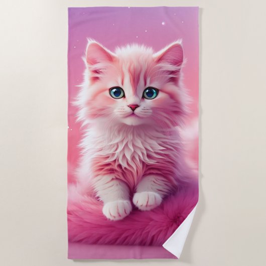 Dreamy Niedlich Fluffy Pink Kitty Cat Strandtuch (Vorderseite)