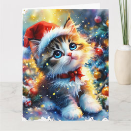 Dreamy Niedlich Kitten Weihnachts Wasserfarbe Karte