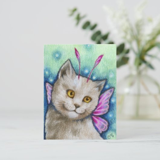 Dreamy - Niedliche russische Blue Cat Fairy Art Postkarte (Stehend Vorderseite)