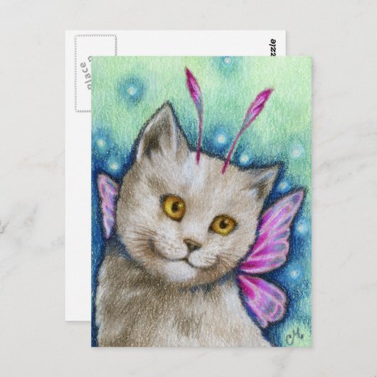 Dreamy - Niedliche russische Blue Cat Fairy Art Postkarte (Vorne/Hinten)