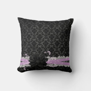 Dreamy Night Black Blume Damask Kissen