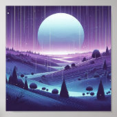 Dreamy Night Landscape - Moonlit Hills and Fallin Poster (Vorne)