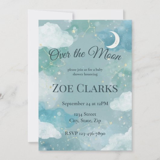Dreamy Night Sky Baby Boy Shower Invitation Einladung (Vorderseite)