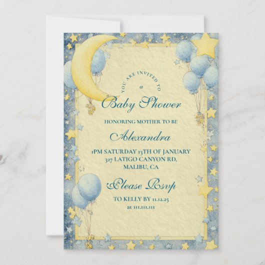 Dreamy Night Sky Baby Dusche Einladung (Vorderseite)