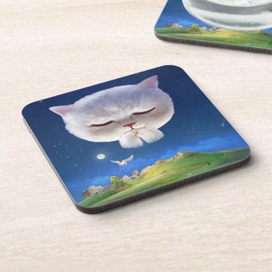 Dreamy Night Sky mit Cat Getränkeuntersetzer (Linke Seite)