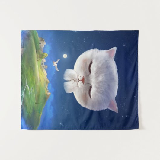 Dreamy Night Sky mit Cat Wandteppich (Vorderseite (Horizontal))