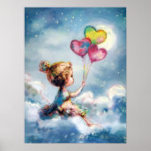 Dreamy Night Sky - Whimsical Girl with Balloons Poster (Vorne)