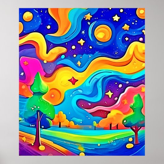 Dreamy Night: Starry Landscape Poster (Vorne)