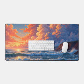 Dreamy Ocean Sunset Cumulus Clouds Coastal Scenery Schreibtischunterlage (Tastatur & Maus)