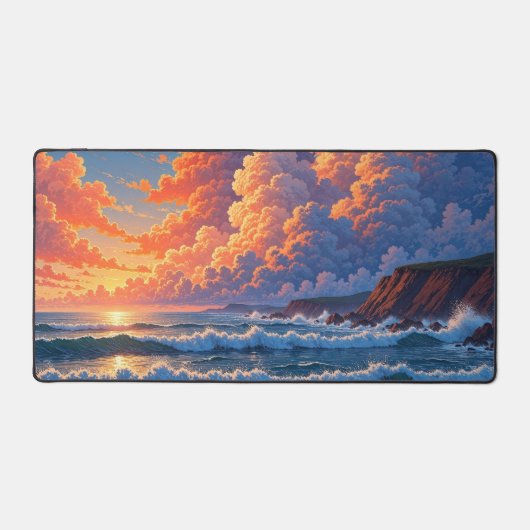 Dreamy Ocean Sunset Cumulus Clouds Coastal Scenery Schreibtischunterlage (Vorderseite)