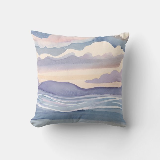 Dreamy Ocean Waves | Aquarell Kissen (Vorderseite)