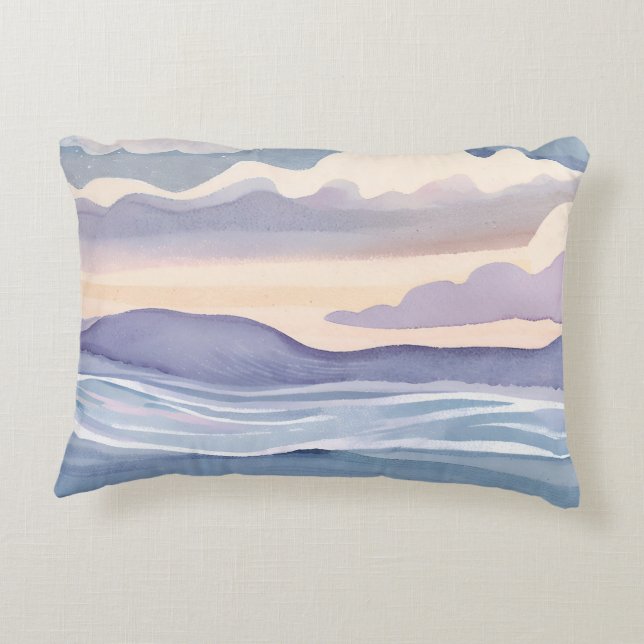 Dreamy Ocean Waves | Watercolor Dekokissen (Rückseite)