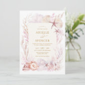 Dreamy Ocean Wedding Tropical Pastel Corals Beach Einladung (Stehend Vorderseite)