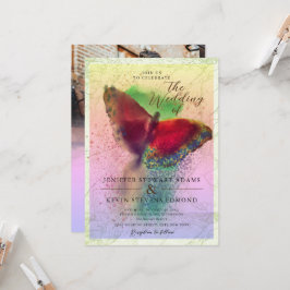 Dreamy Ombre Butterfly Foto Overlay Wedding Einladung
