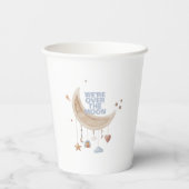 Dreamy Over the Moon Blue Babydusche Pappbecher (Rückseite)