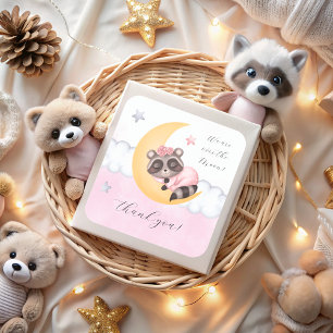 Dreamy Over the Moon Raccoon Baby Shower Vielen Da Quadratischer Aufkleber