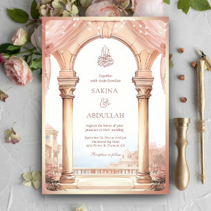 Dreamy Palace Pink Arch QR Code Muslime Hochzeit Einladung