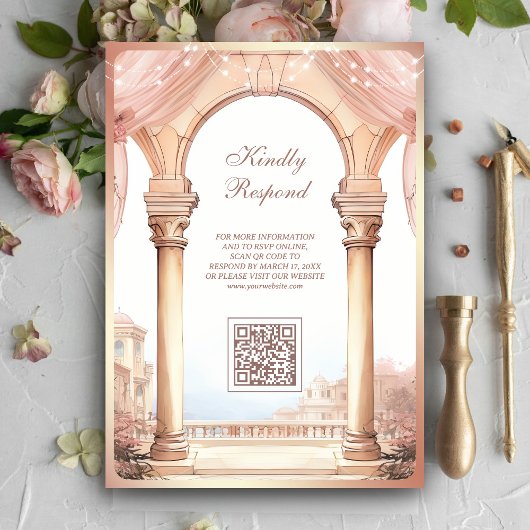 Dreamy Palace Pink Arch QR Code Muslime Hochzeit Einladung