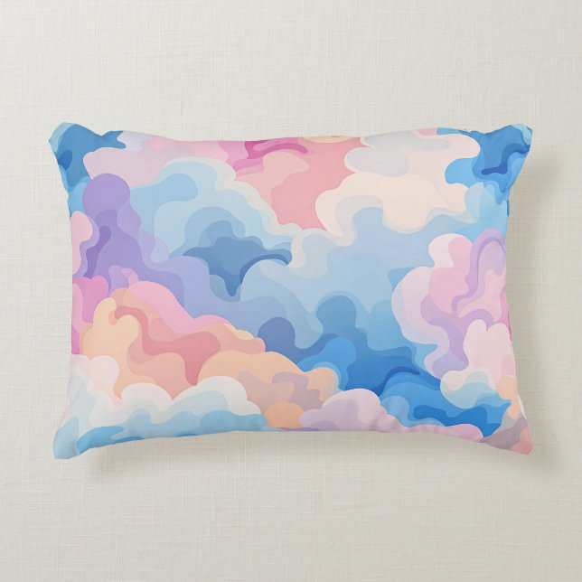Dreamy Pastel Abstraktes Cloud-Muster in Wasserfar Dekokissen (Vorderseite)