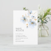 Dreamy Pastel Blue und Gold Wild Blume Hochzeit Save The Date (Stehend Vorderseite)