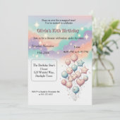 Dreamy Pastel Celestial Balloons Kids Birthday  Einladung (Stehend Vorderseite)