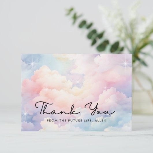 Dreamy Pastel Cloud Brautparty Dankeskarte (Stehend Vorderseite)