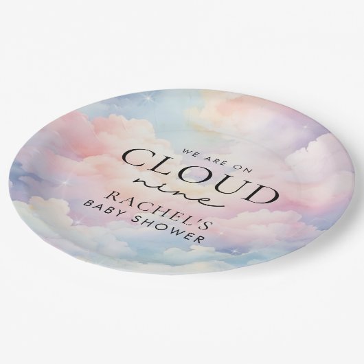 Dreamy Pastel Cloud Nine Baby Dusche Pappteller (Schrägansicht)