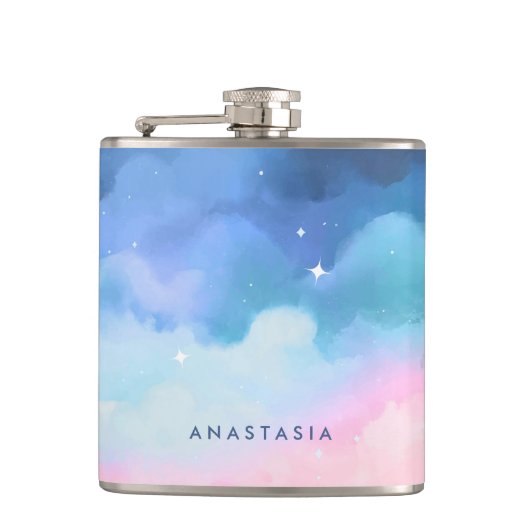 Dreamy Pastel Clouds Personalisiert Hip Flask Flachmann (Vorderseite)