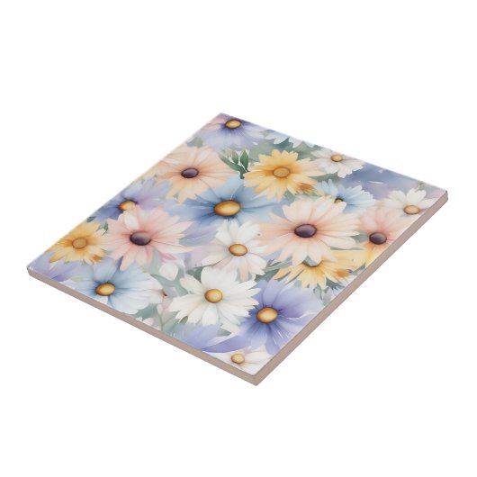Dreamy Pastel Daisies Muster Wasserfarbe Fliese (Seite)