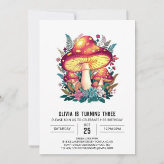 Dreamy Pastel Digital Mushroom Geburtstag Einladung