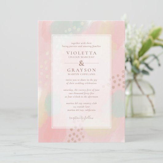 Dreamy Pastel Modern Art Wedding Einladung (Stehend Vorderseite)