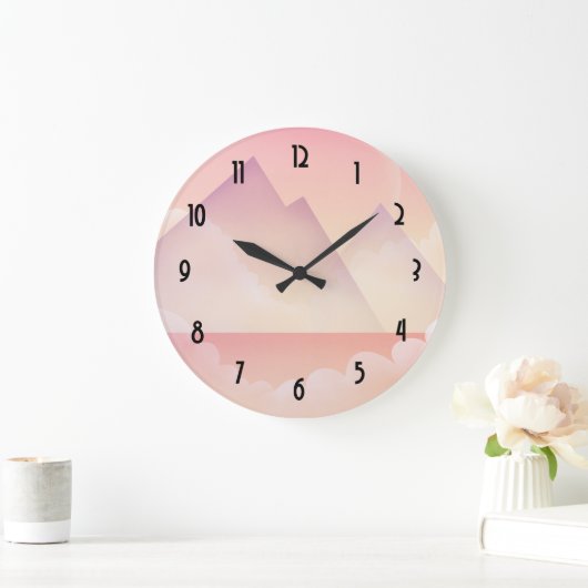 Dreamy Pastel Mountain Landschaft Große Wanduhr (Zuhause)