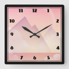 Dreamy Pastel Mountain Landschaft Quadratische Wanduhr